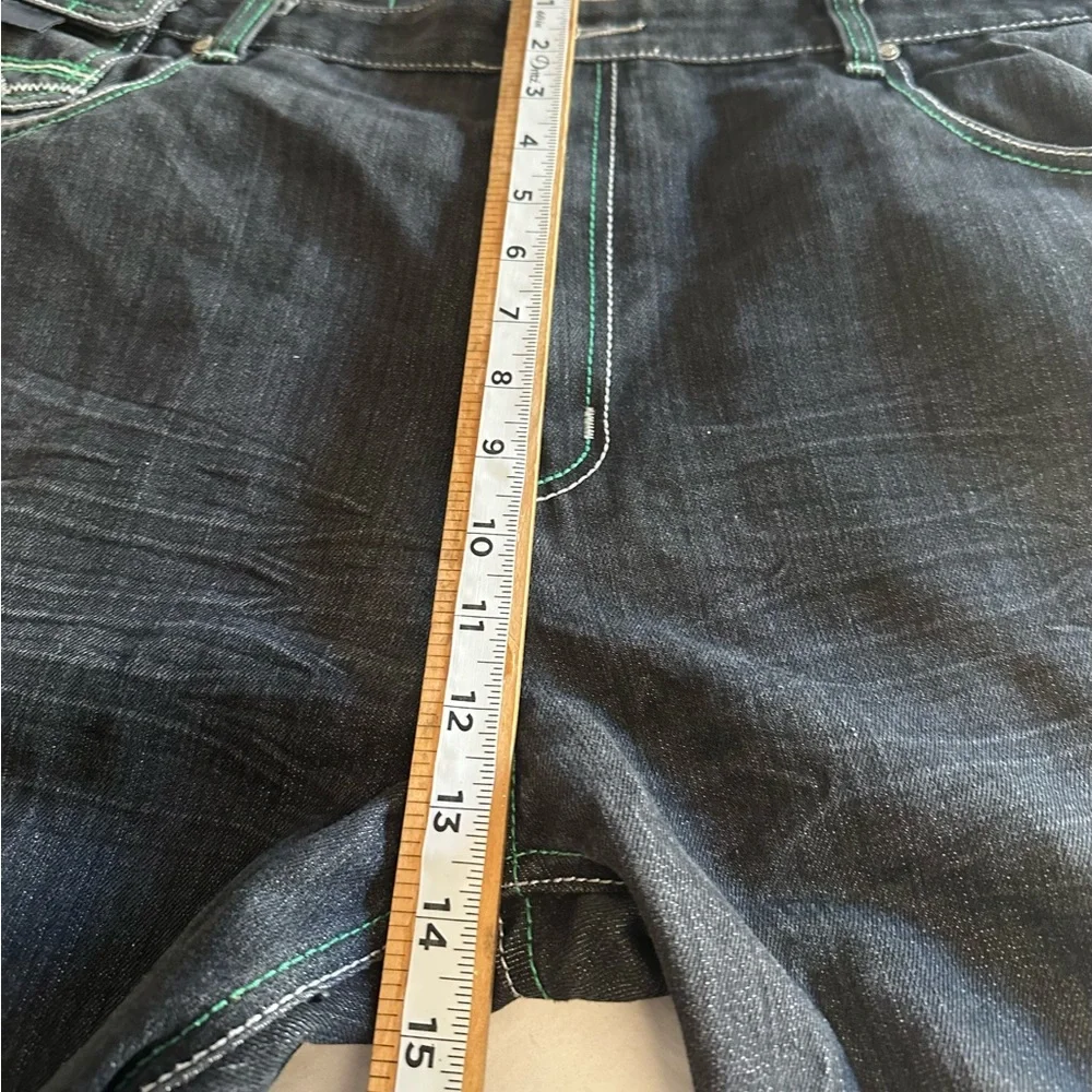 ATTITUDE GOLD MEN’S JEANS GREEN STICH Y2K PNTS SZ 44/32 - Picture 11 of 16